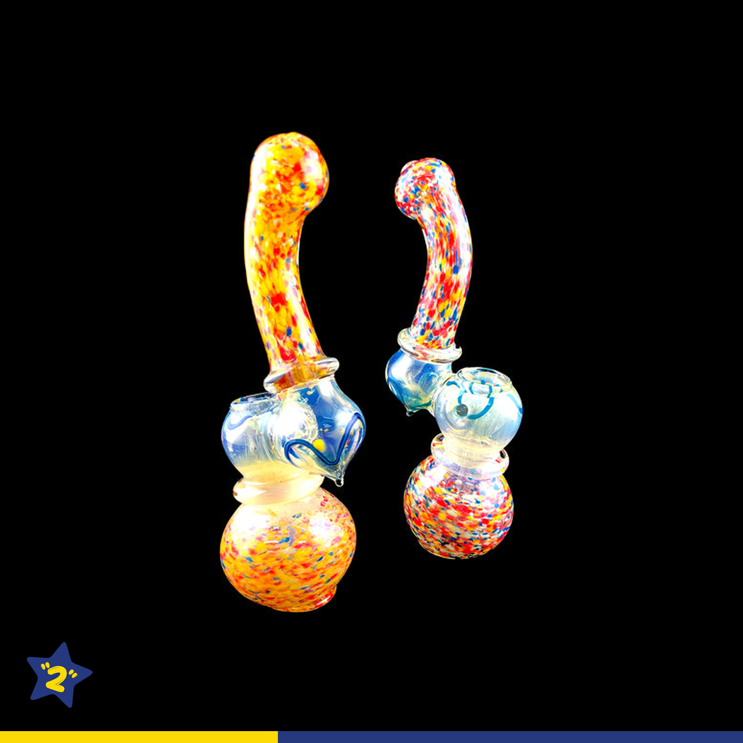 7" Fritted & Gold Fumed Double Ring Bubbler