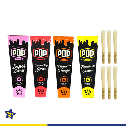 Pop Cones 1 1/4" Size Pre-Rolled Cones with Flavor Activated (6 per pack/24 Pack)