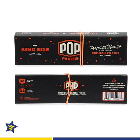POP Papers Rolling Papers w/ Flavor Filter Tips - Tropical Mango (32 Sheets + 12 Tips / 24 Packs)