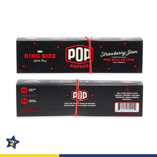 POP Papers King Size Rolling Papers w/ Flavor Filter Tips - Strawberry Jam (32 Sheets + 12 Tips / 24 Packs)